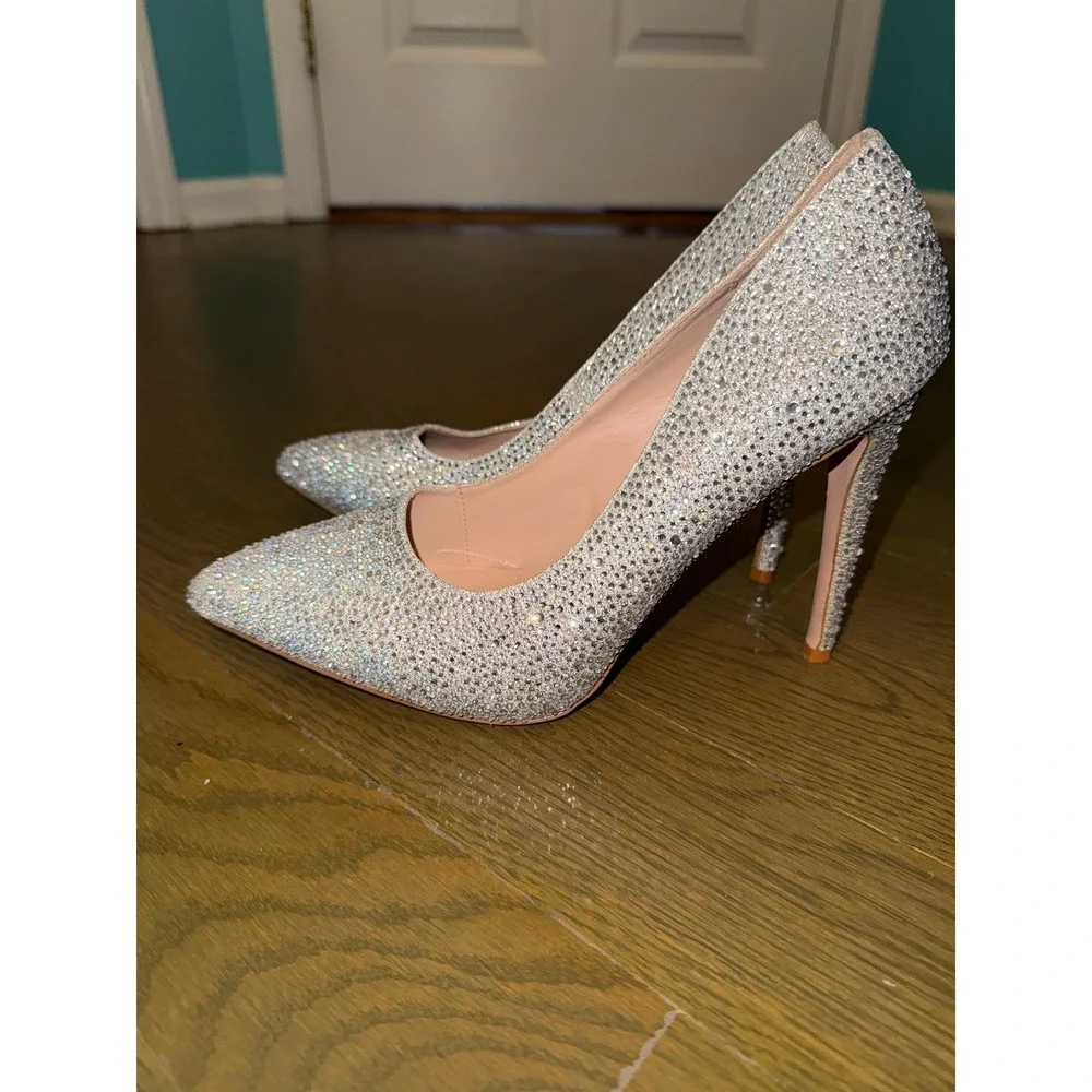 Lauren Lorraine Silver Rhinestone Pointed Toe Pumps Stiletto Heels Womens 8.5
